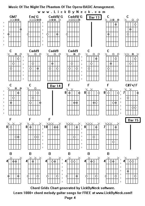 Chord Grids Chart of chord melody fingerstyle guitar song-Music Of The Night-The Phantom Of The Opera-BASIC Arrangement,generated by LickByNeck software.